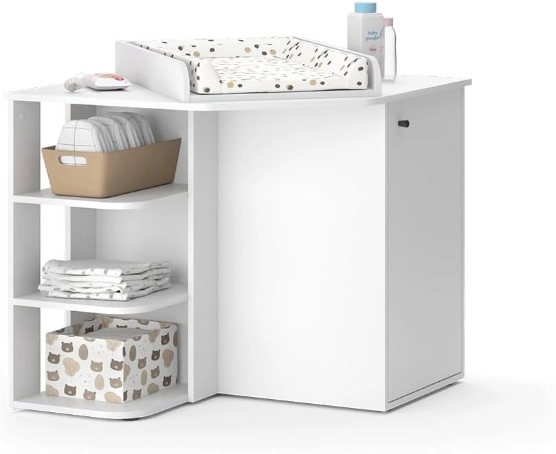 Fasciatoio Kristian, Bianco, 85 x 77.3 cm con porta e vani aperti, convertibile in una cassettiera tradizionale per un utilizzo versatile