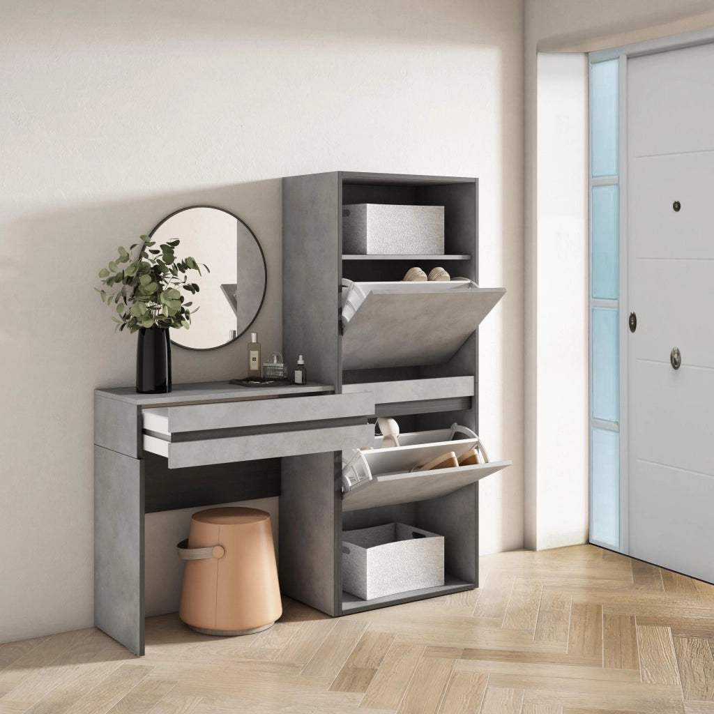 Consolle Ingresso, 130x35x145cm, Con cassetto, Scarpiera, grigio cemento RF3444