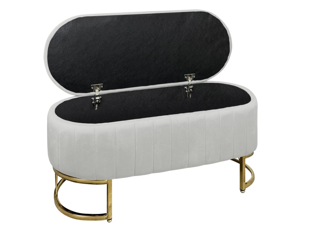 Panca Imbottita Divanetto In Velluto Contenitore Pouf PortaOggetti Panca Sgabello A Pie Di Letto Con Gambe In Metallo Dorato Cassapanca Ingresso Legno Massello Panchina  - Grigio Chiaro