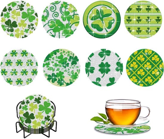 Pittura con Diamanti Onderzetters, 8 Pezzi 5D Pittura con Diamanti Onderzetters con Supporto, Set di Artefatti DIY per Volontari di Pittura con Diamanti per Coppe Vasi Candelabri Decorazione di Cucina e Sala