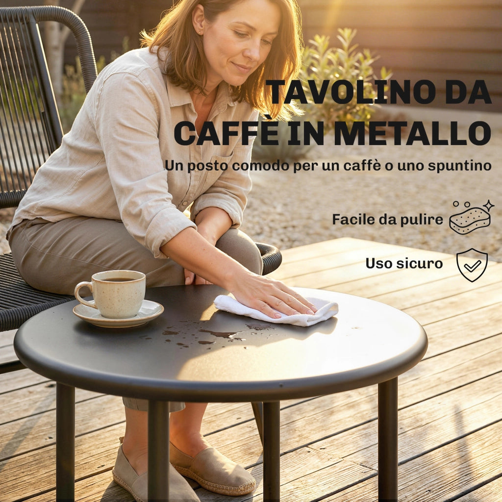Set Mobili Giardino Rattan 4 Pezzi, Divano Esterno con Tavolino Metallo, Nero