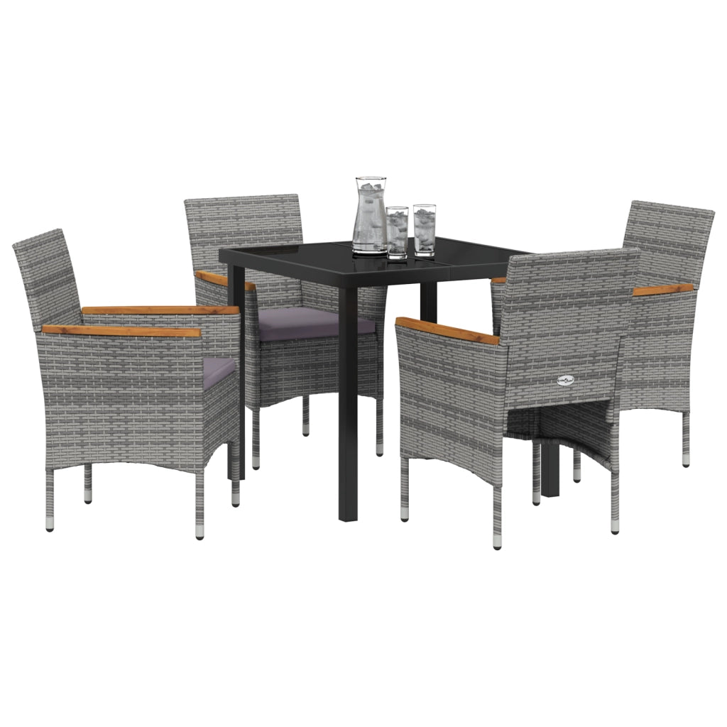 Set da Giardino 5 Pezzi Grigio Rattan Polivalente
