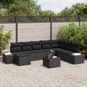 Set di Divani da Giardino da 9 pezzi con Cuscini Beige in Polirattan