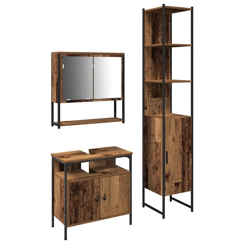 Set di mobili per il bagno con lo scaffale 3 pcs Legno vecchio 3332575