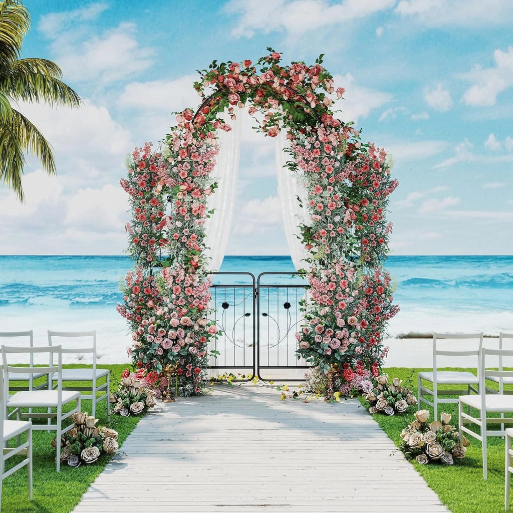 Arco da Giardino 220 cm, Pergolato con Cancello, Ripiani per Piante, Graticci per Rampicanti, Arco in Metallo per Piante Rampicanti da Esterno, Decorazione per Matrimoni e Cerimonie