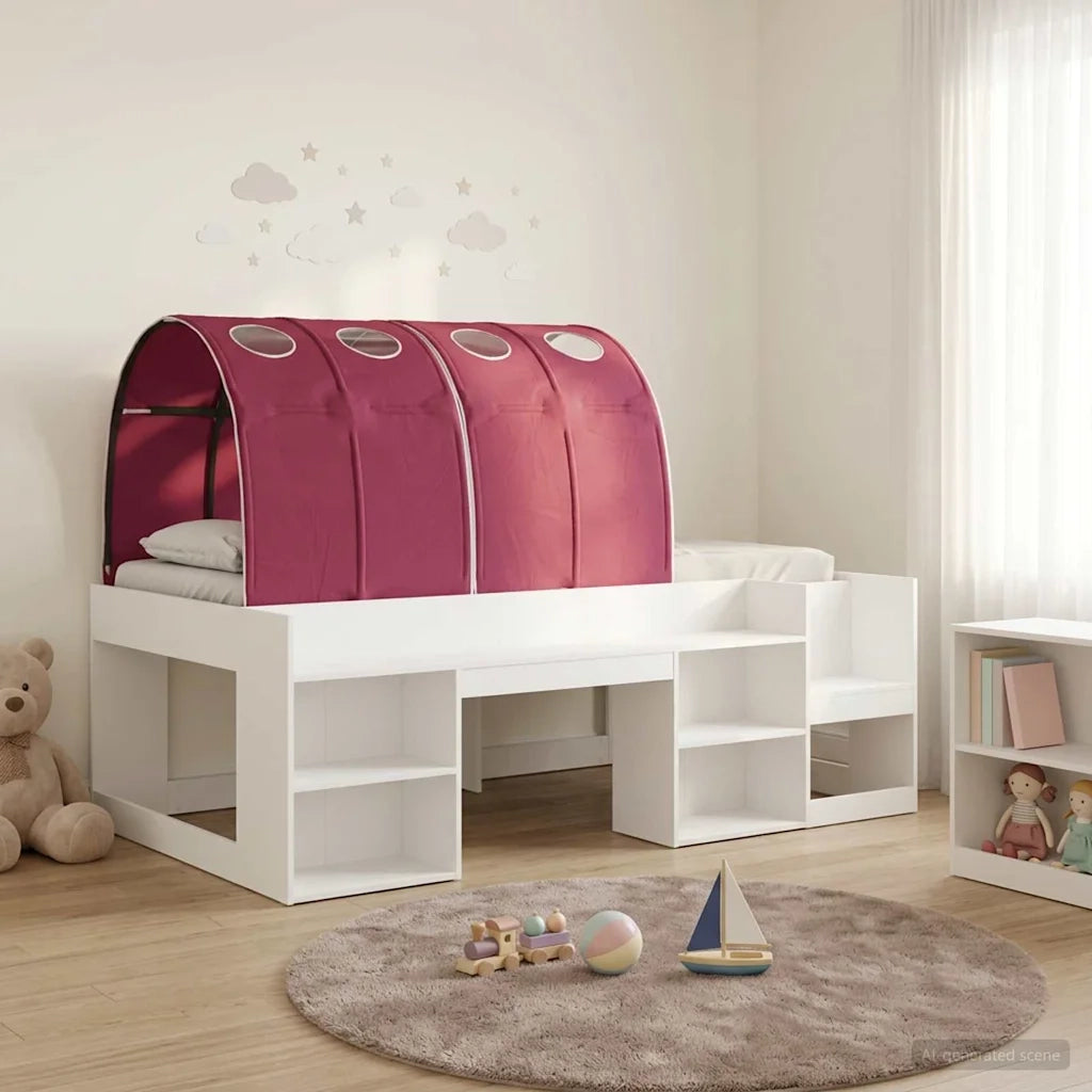 Letto alto per bambini con storage Bianco e Rosso