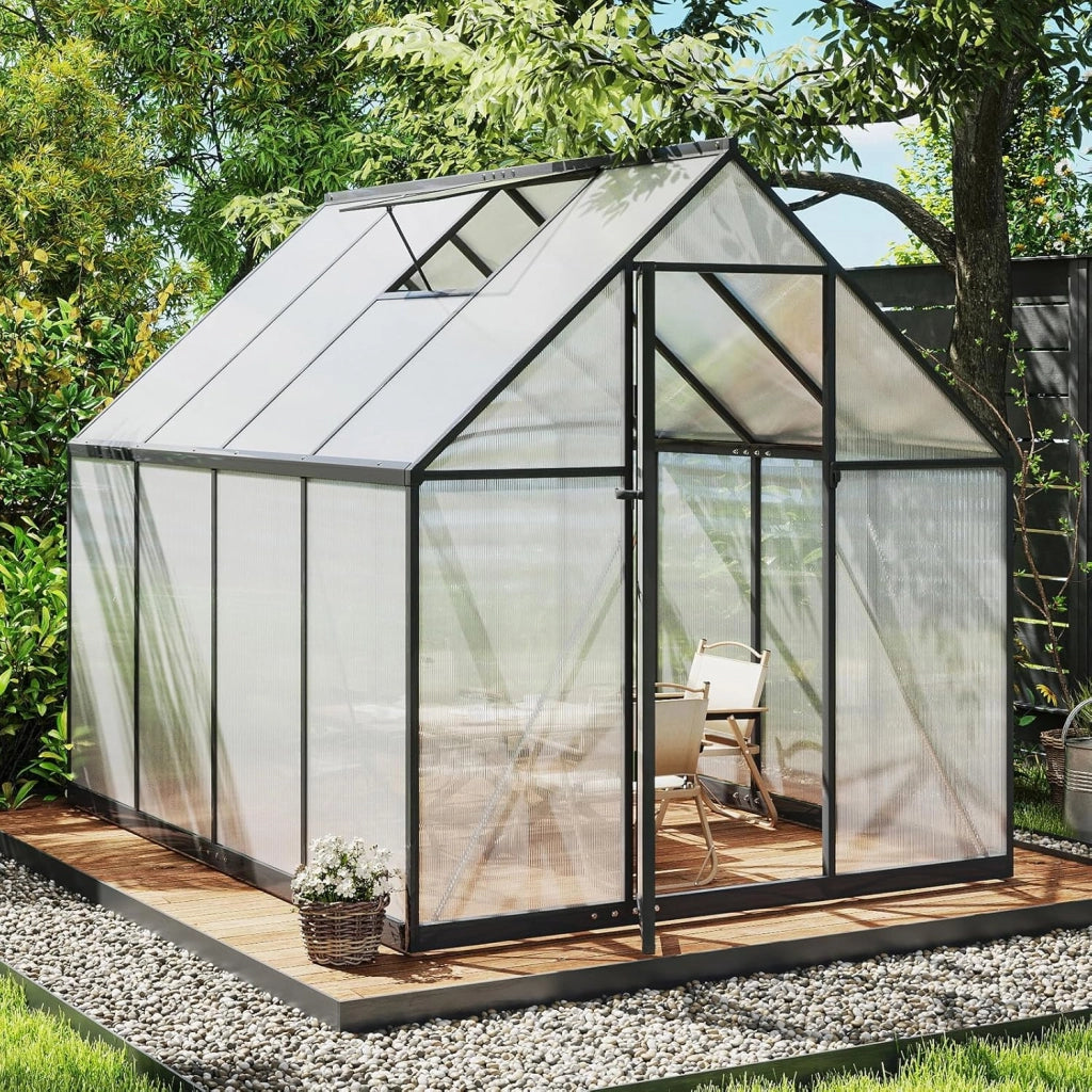 Serra da Giardino in Lega di Alluminio 250 x 190 x 195 cm, con Porta Bloccabile e Lucernario Regolabile, Pannello Trasparente in PC, Serra da Esterno per Piante, Fiori e Frutta