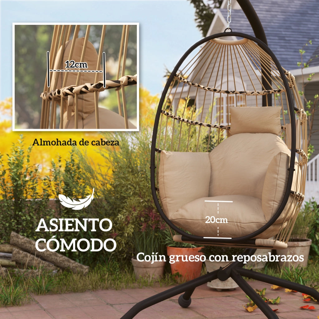 Sedia da giardino con cuscino e poggiatesta ¨C zephmum ¨C kaki, polyrattan, struttura in metallo