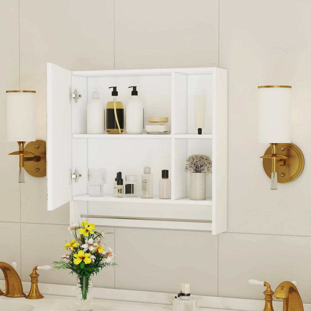 Armadietto a specchio da bagno con ripiani aperti e montaggio a parete, stile moderno, per bagno, bianco, in MDF