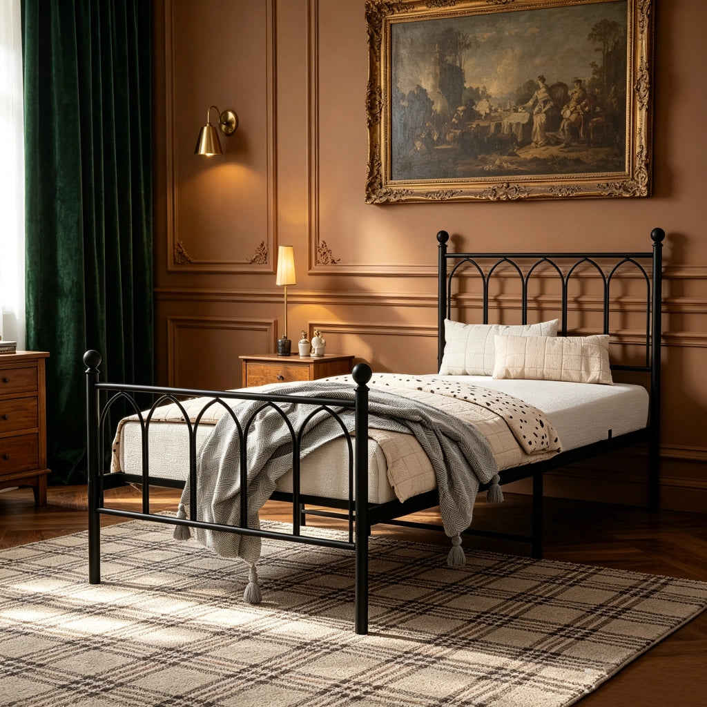 Letto singolo in metallo nero 90 x 200 cm in stile rustico