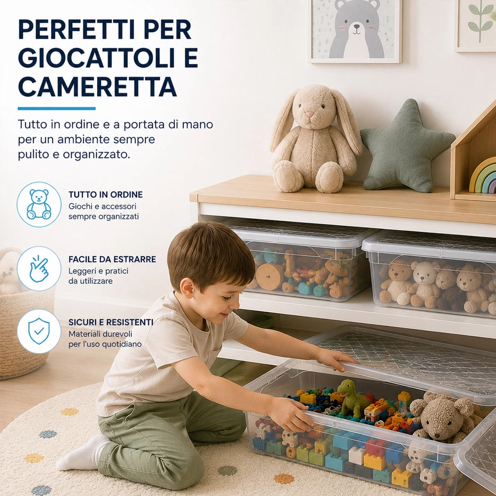 4 Pezzi Storage Box Marea Contenitori Sottoletto in Plastica 20L x 4Pz 58x39x15cm