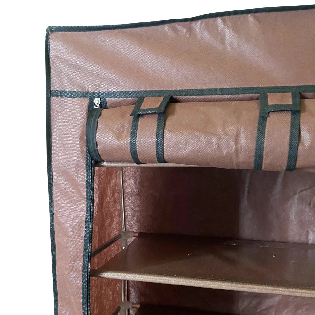 Scarpiera Tessuto per Scarpe con 2 Ante con Cerniera 125x92x28,5cm, 28 paia. Marrone
