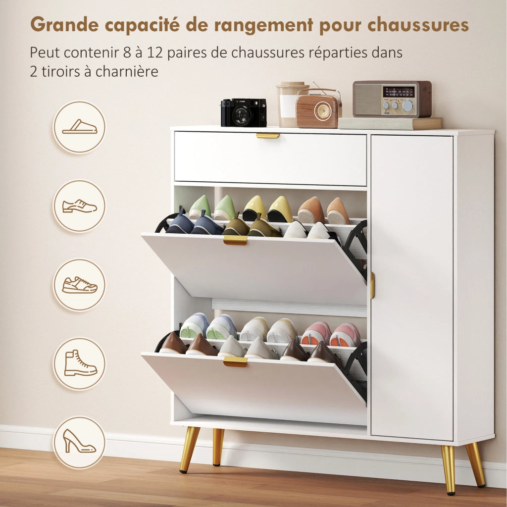 Armadio per scarpe con cassetti e ripiani ¨C zephmum ¨C bianco 99.4x23.8x106.6cm