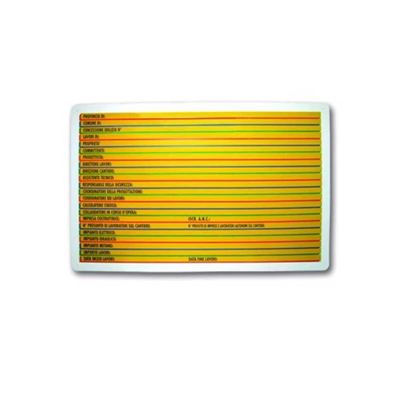 Cartello direzione lavori - monocolore : Dimensione - 100x70 giallo