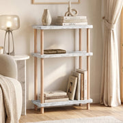 Scaffale da Terra Multiuso Nampernu a 3 Piani 62 x 40 x 18 cm - Effetto Marmo Bianco [en.casa]