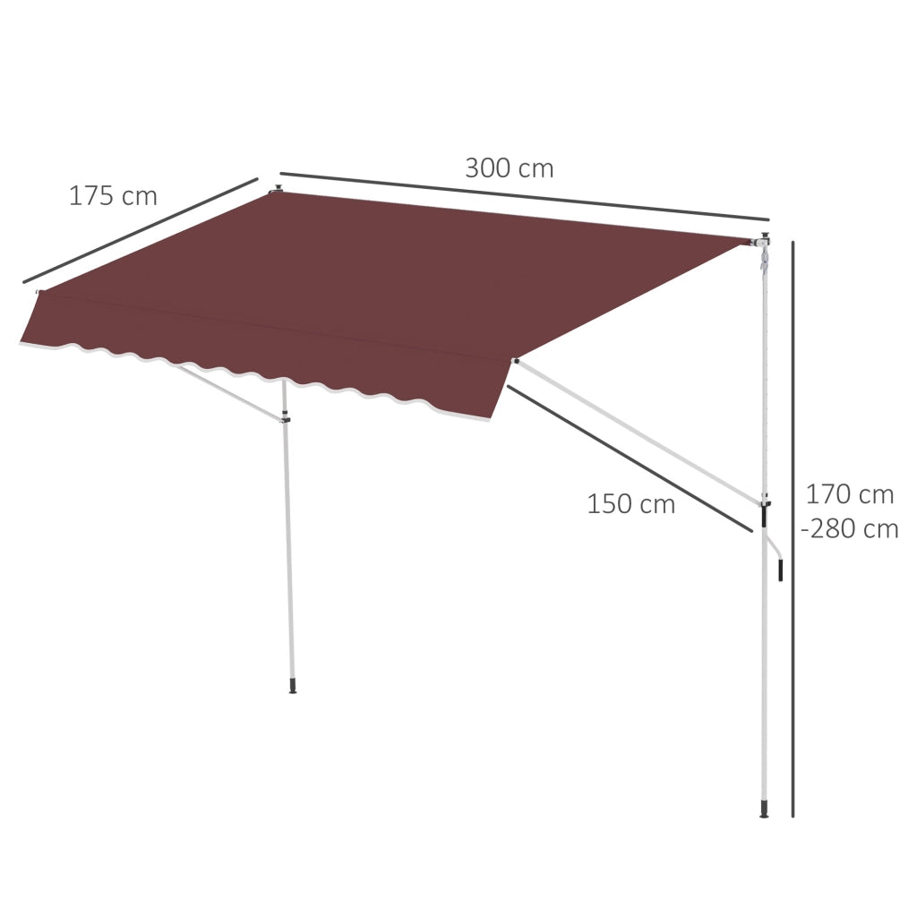 Tenda da sole retrattile ¨C zephmum ¨C 3x1,5 m bordeaux poliestere