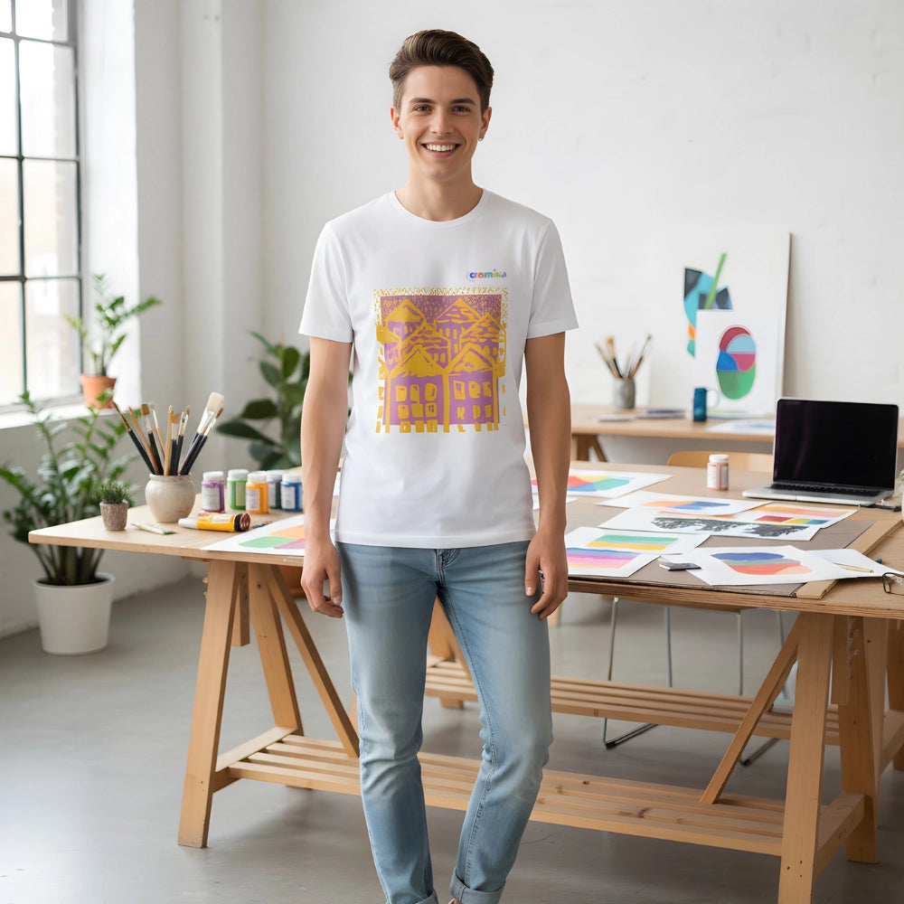 T-shirt cromika arte e colore in cotone naturale *** misura medium - m, modello smiling houses, confezione 1