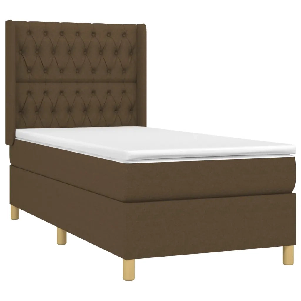 Letto a Molle Materasso e LED Marrone Scuro 90x190cm in Tessuto cod mxl 64977