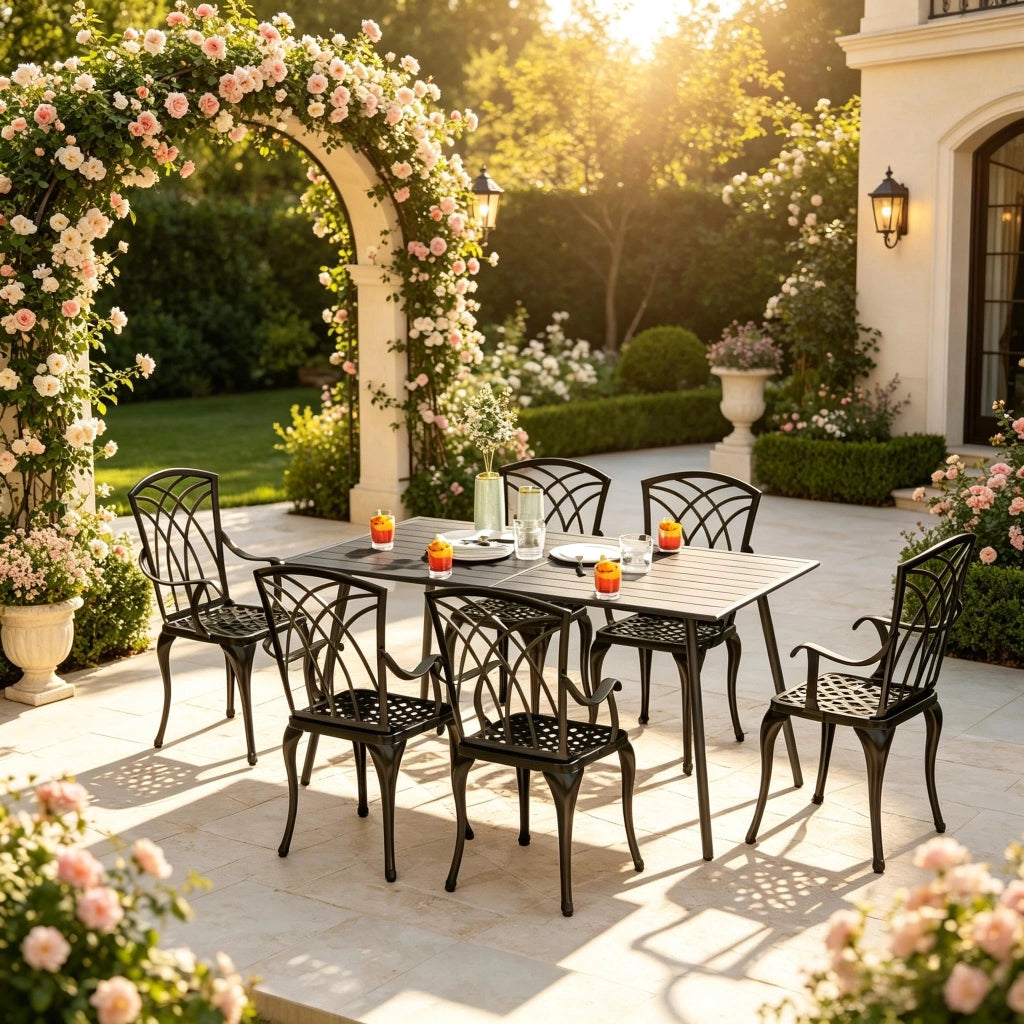 TAVOLO da giardino per 6 persone 150x80x74 cm in acciaio grigio