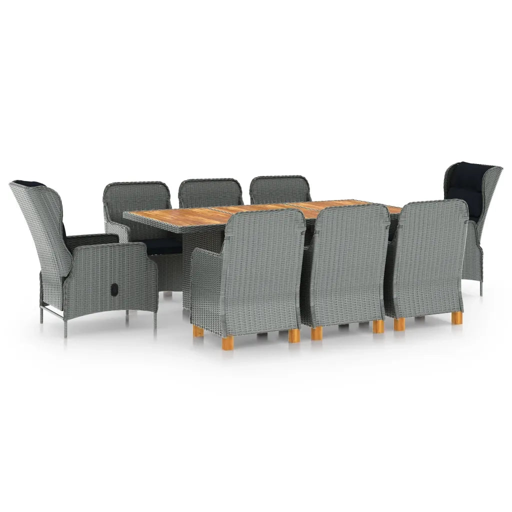 Set Pranzo da Giardino 9pz con Cuscini Polyrattan Grigio Chiaro cod mxl 44321