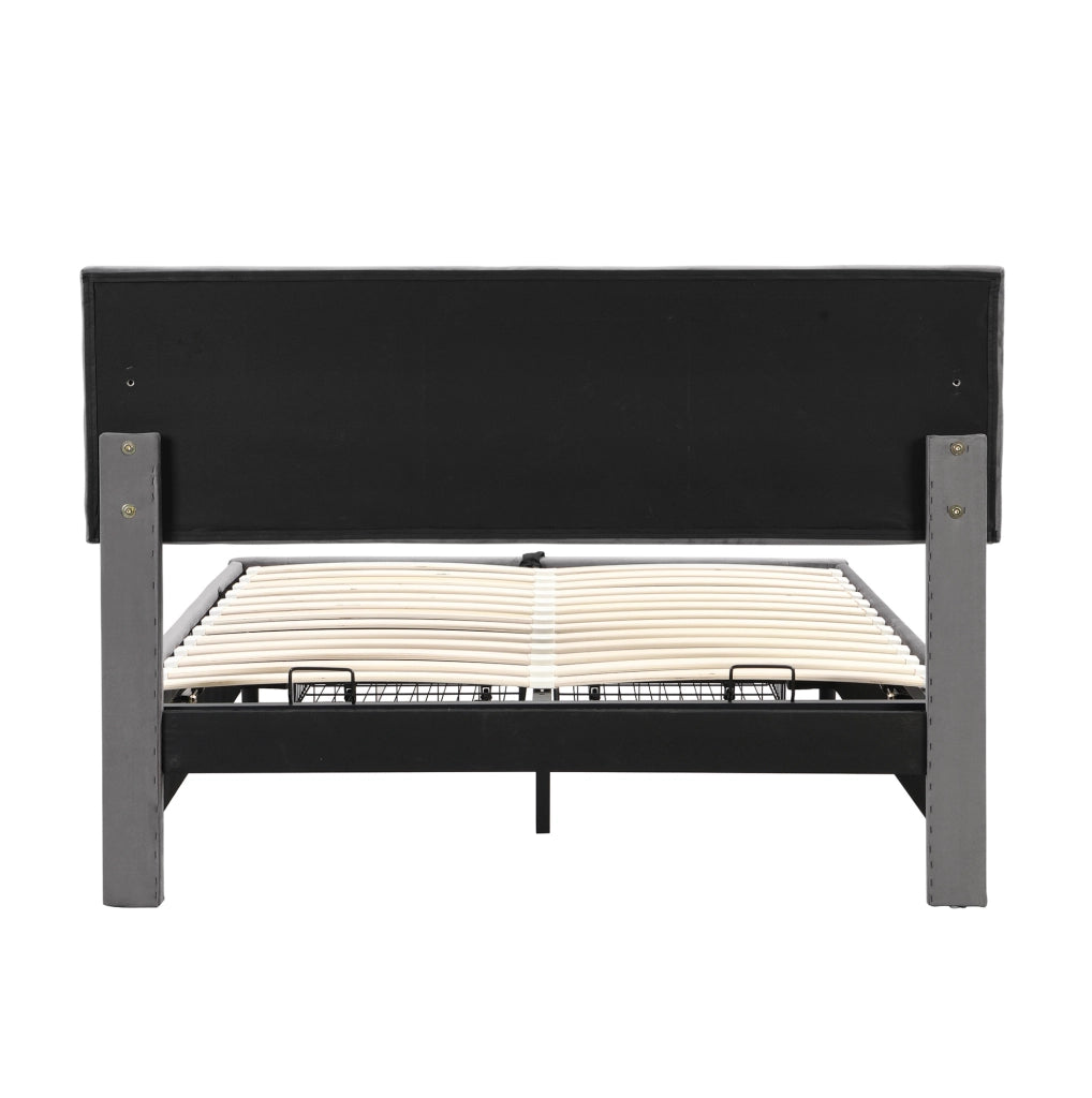 Letto imbottito 140x190 cm in velluto grigio con contenitore