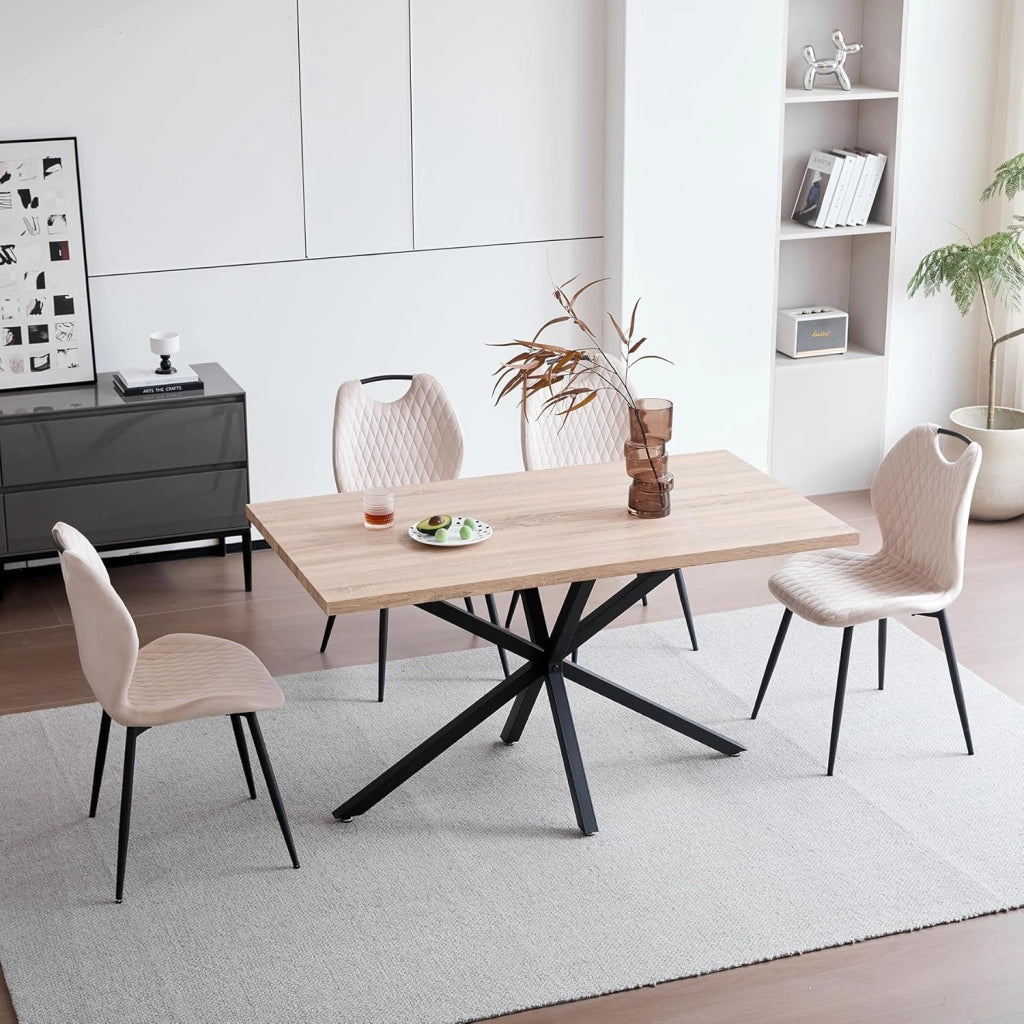 GrandCA HOME Set di 8 Sedie da Pranzo, Sedia da Pranzo Imbottita, Sedia da Cucina Nordica Con Maniglie, Gambe in Metallo, Sedie con Motivo a Rombi (Cachi)