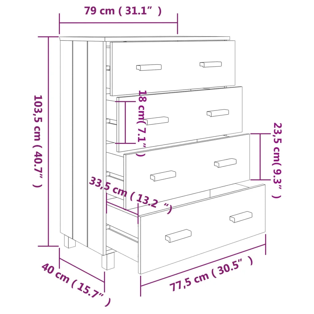 Credenza Grigio Scuro 79x40x103,5 cm in Legno Massello di Pino cod mxl 25103