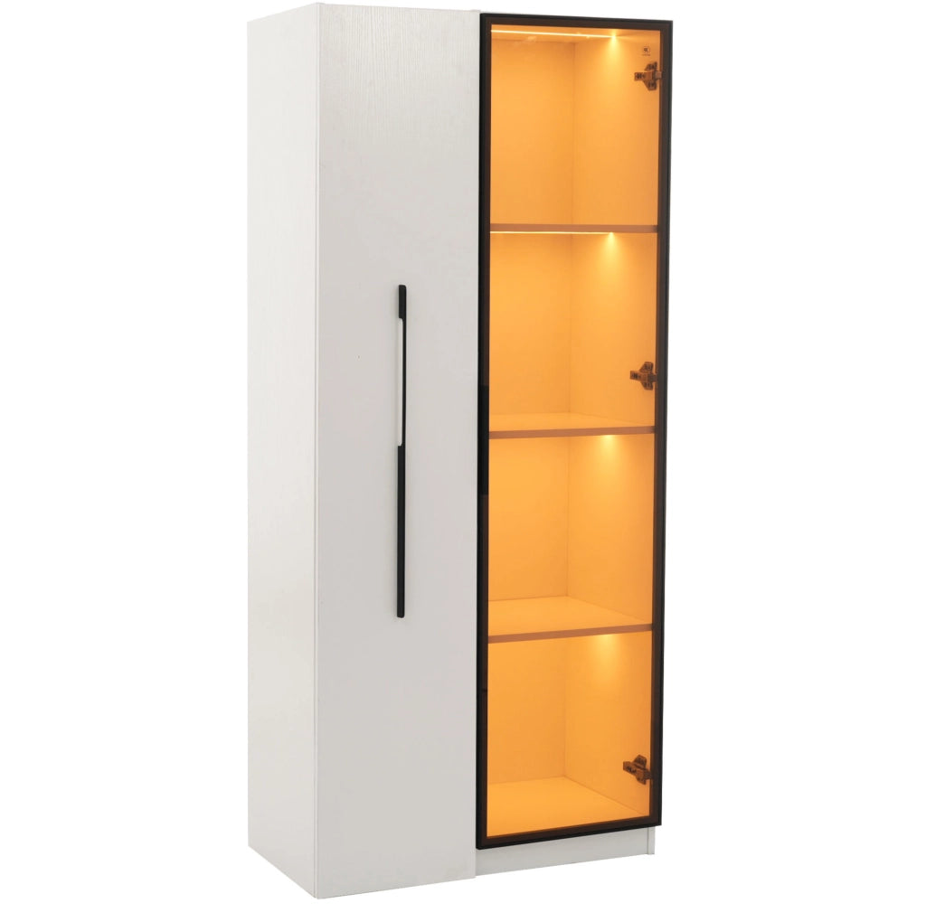 Vetrina con libreria estraibile 70x40x160 cm bianca, MDF con LED e vetro