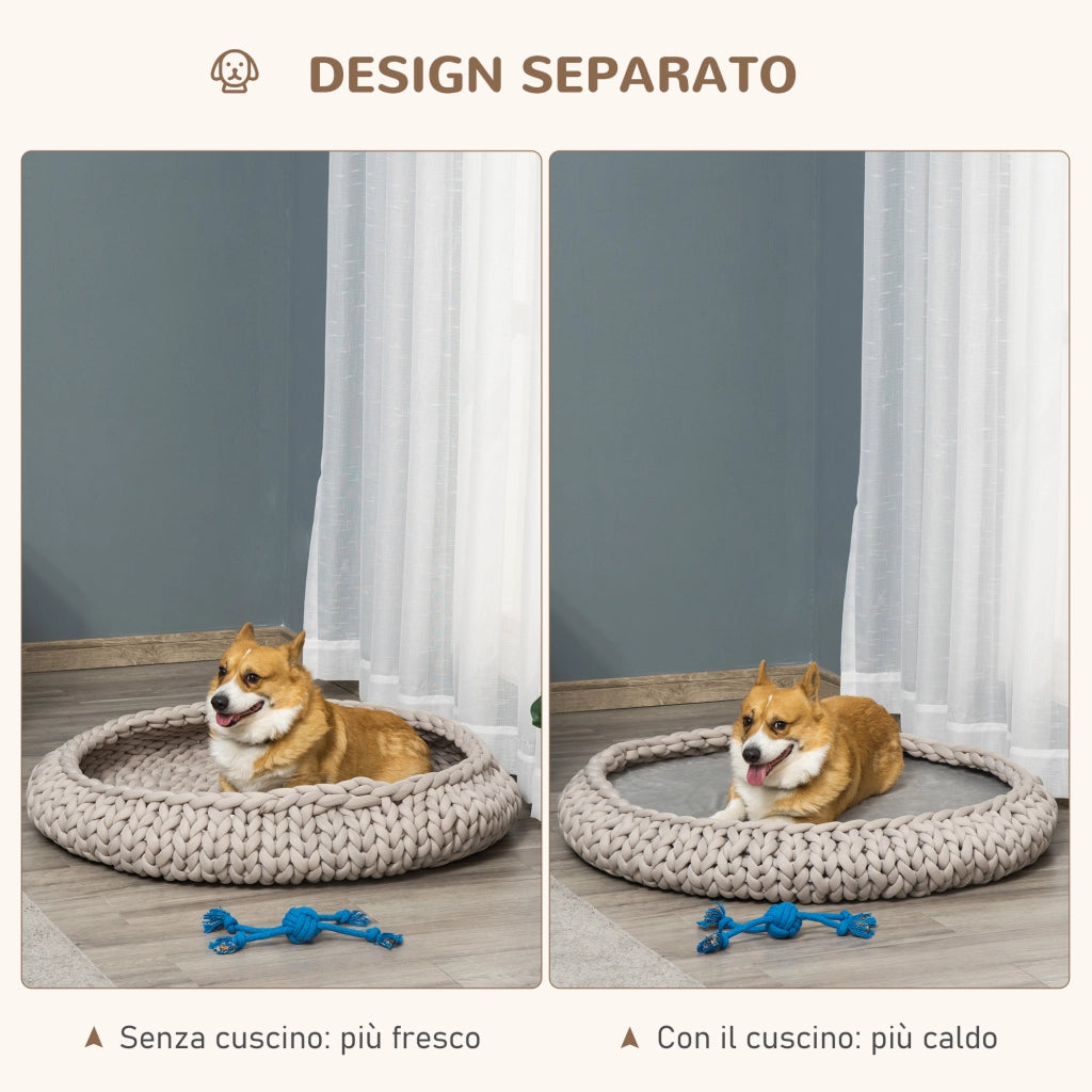 Cuccia per Cani e Gatti Rotonda con Bordi Rialzati e Cuscino, Lettino per Cani Imbottito Effetto Velluto, ¦µ93x15cm, Grigia