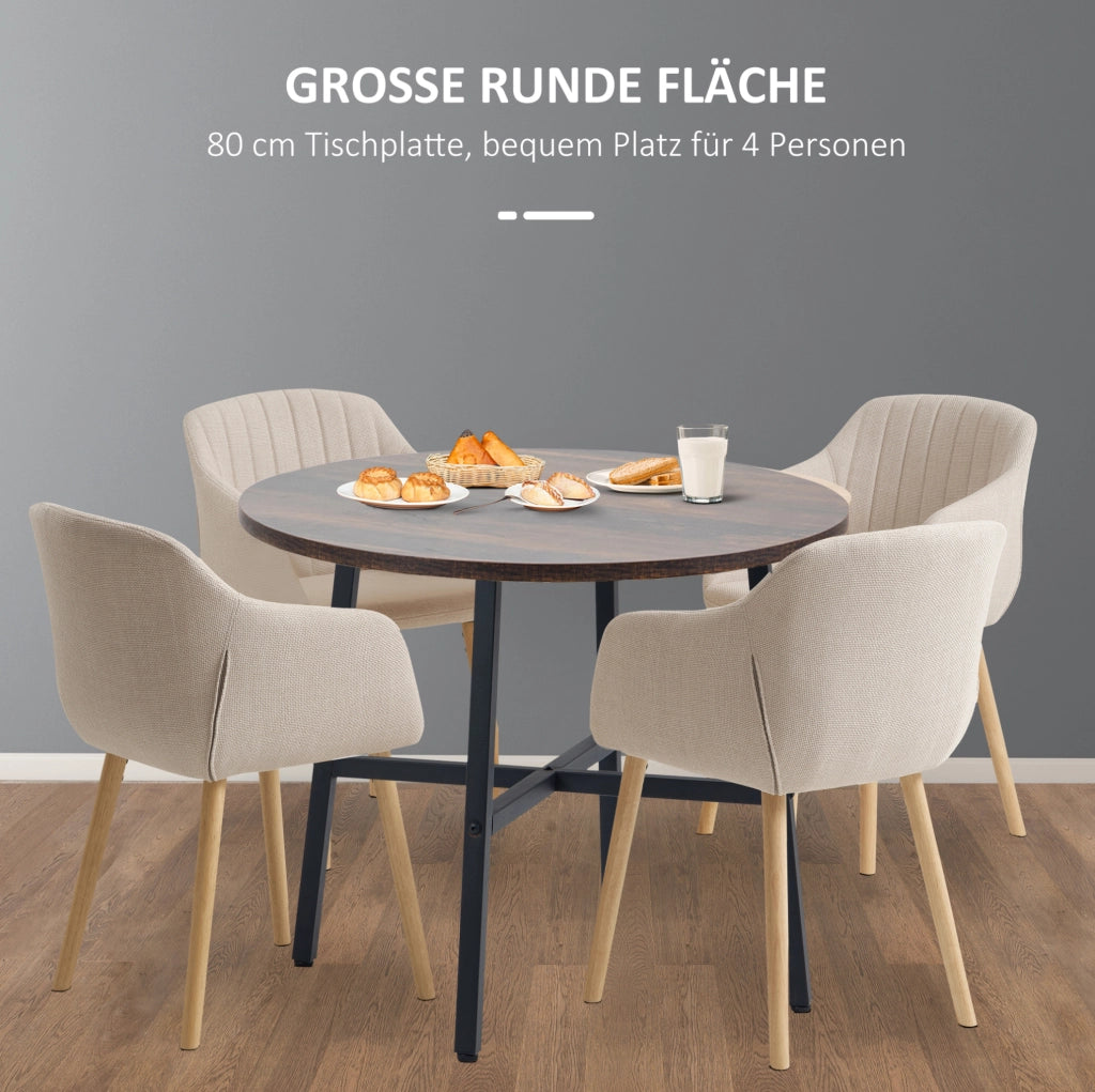 Tavolo da pranzo rotondo in metallo e legno 80 x 80 x 76 cm, per 4 persone, colore marrone
