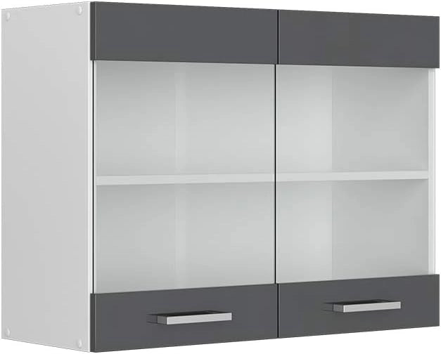 Pensile universale R-Line, Antracite lucido, 80 cm con ante in vetro, per la conservazione di oggetti domestici e di uso quotidiano