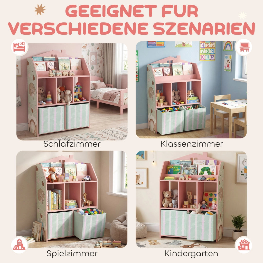 Libreria bambini con 2 cassetti in tessuto ¨C Minimal ¨C 62,5x30x91,5 cm rosa