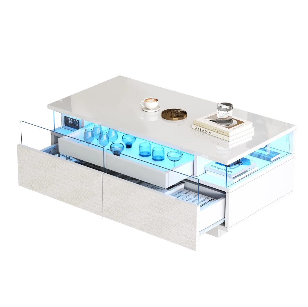 Tavolino da caff猫 90 x 45 x 35.5 cm; con vassoio e 2 cassetti; truciolato; bianco
