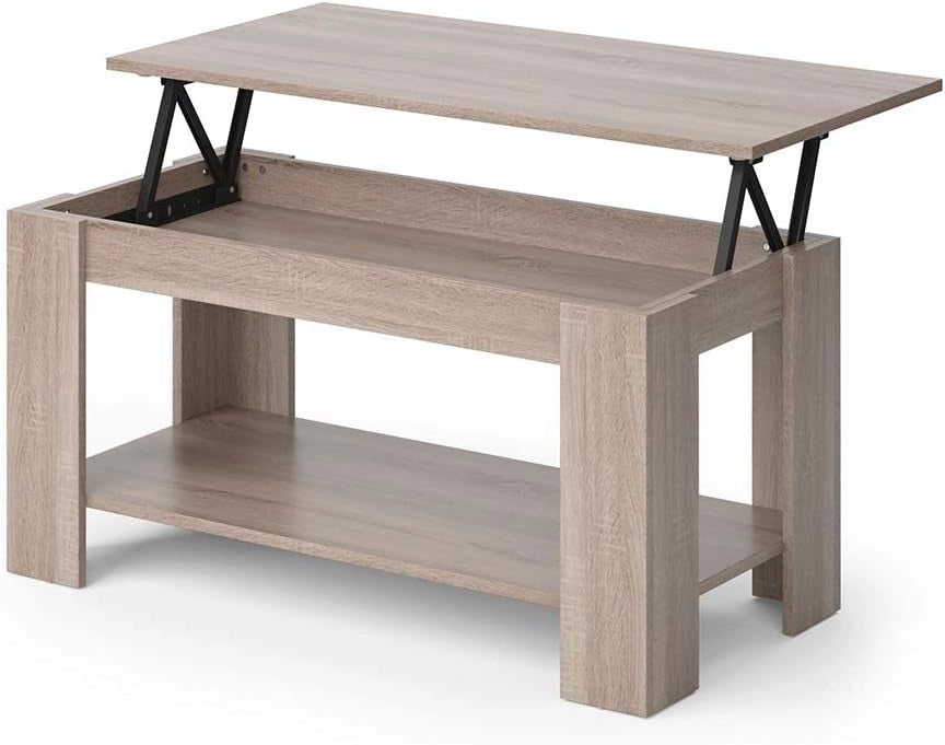 Tavolino soggiorno Lorenz, Calcestruzzo, 100 x 50 cm con funzione di sollevamento, con meccanismo di sollevamento e piano del tavolo regolabile in altezza