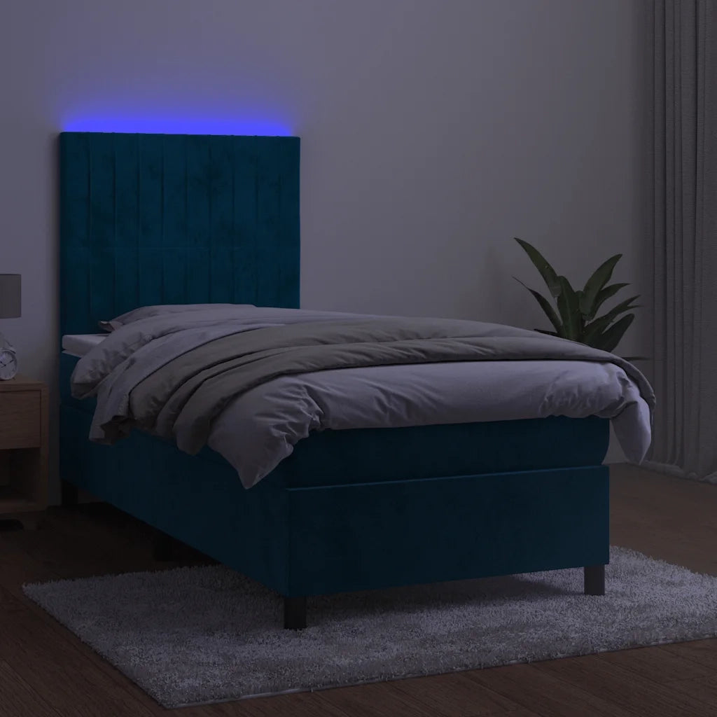 Letto a Molle con Materasso e LED Blu Scuro 80x200cm in Velluto 3136213