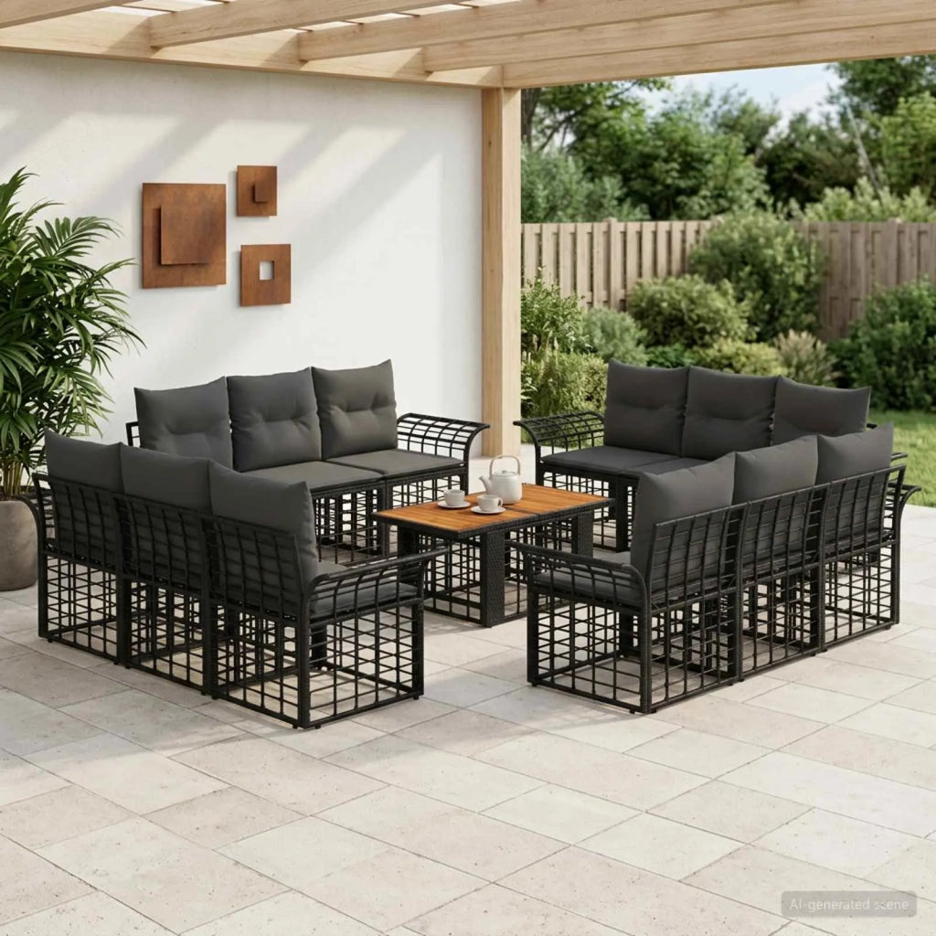 Set Divano da Giardino 13 pz Nero e Grigio scuro polyrattan 3437961