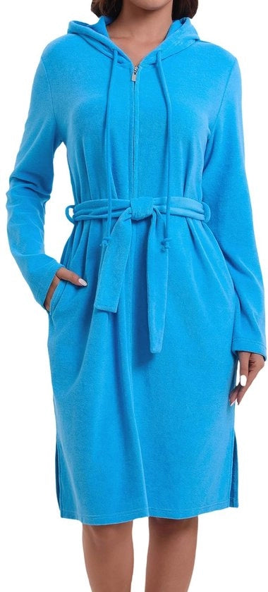 Pantaloni da bagno per donne con cappuccio, chiusura a strisce, tessuto da bagno con cinturino, pantaloncini da bagno morbidi con maniche lunghe, ideali per casa e benessere colore turquesa XXL