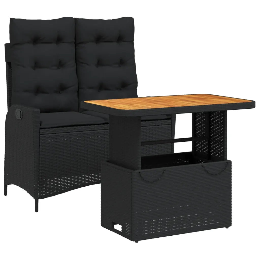 Set da Pranzo da Giardino 2 pz | Set Salotto da Giardino con Cuscini Nero in Polyrattan