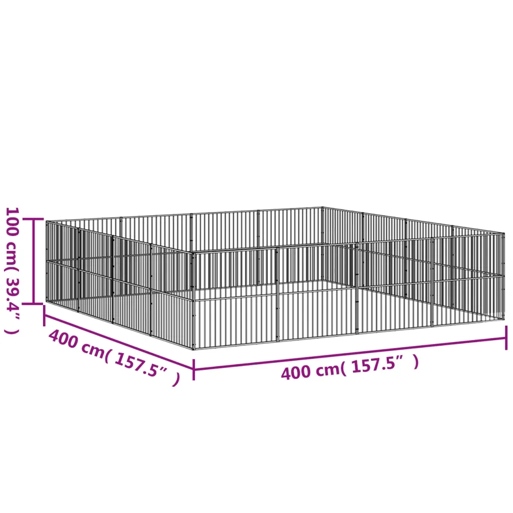 Box per Cani 16 Pannelli Nero Acciaio Zincato 3209555