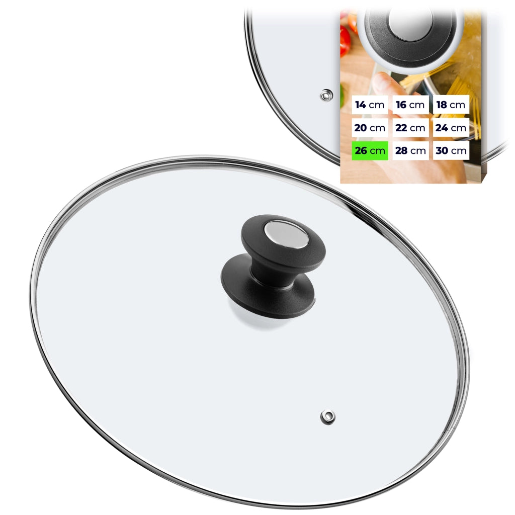 Coperchio in vetro KADAX da 26 cm, universale, resistente al calore, per pentole e padelle.