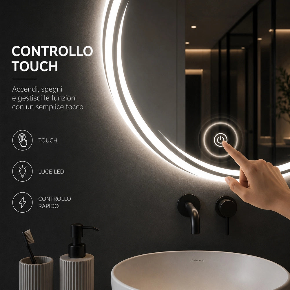 Specchio Tondo Spirale Diametro 70cm Led a 3 Colori Dimmerabile Accensione Touch