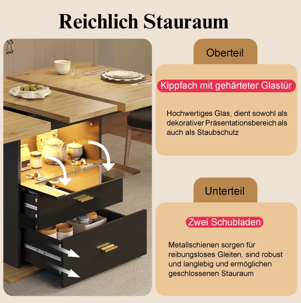 Tavolo da pranzo allungabile 110-140x80 cm con LED e cassetti