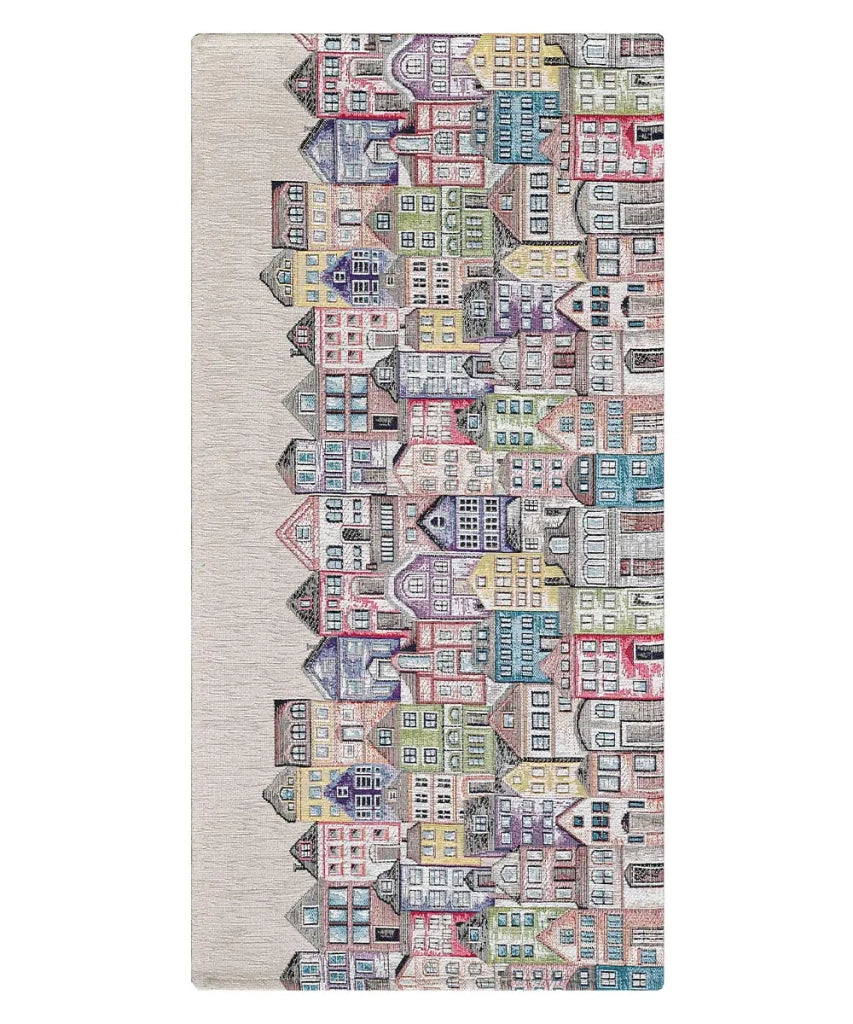 Tappeto moderno VILLAGE MULTICOLORE disegno arte contemporanea astratto geometrico, passatoia cucina multiuso lavabile in lavatrice e anti-scivolo cm.55x190