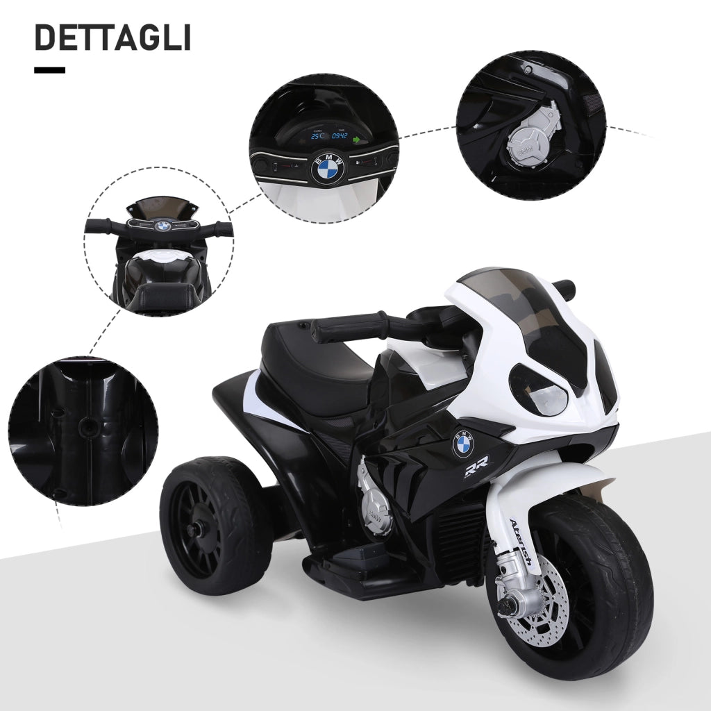 EasyComfort Moto Elettrica per Bambini Max. 20kg con Licenza BMW, Macchina Elettrica con 3 Ruote, Batteria Ricaricabile 6V, Bianco Nera, 66x37x44cm