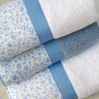 Set Spugna 4 Pezzi Asciugamani Viso + Ospite con Balza Stampata Garrini Emily Azzurro