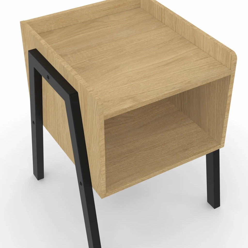 IDMarket - Juego de 2 mesitas de noche de madera NEW 1 nicho con patas de metal negro