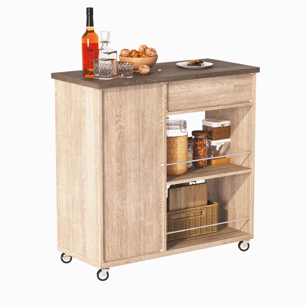 Carrello da cucina con cassetto; mobiletto; 2 ripiani aperti; porta asciugamani e ruote; 90 × 62 × 90 cm