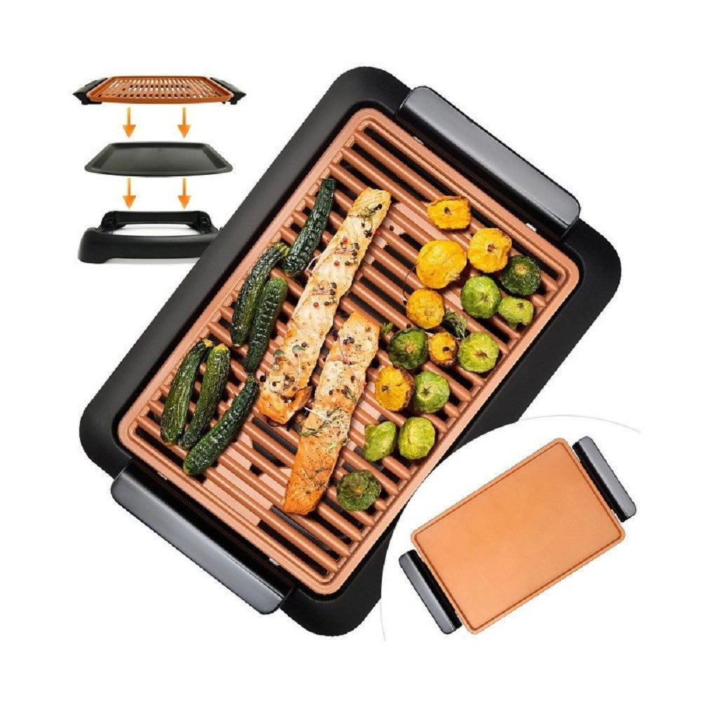 Trade Shop - Griglia Elettrica Senza Fumo Grill Smokeless Rivestimento Ceramica Antiaderente -