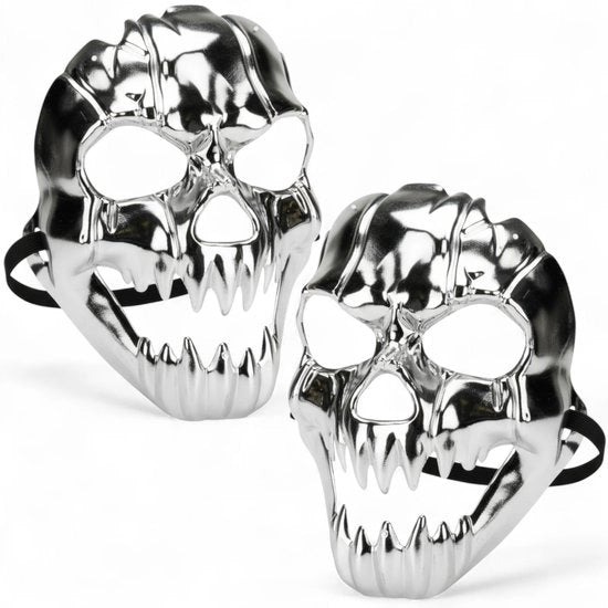 Set di maschere da Halloween a forma di teschio - 2 pezzi - Costumi horror - Maschere in plastica - Accessori per feste - Superficie metallic - Maschere horror