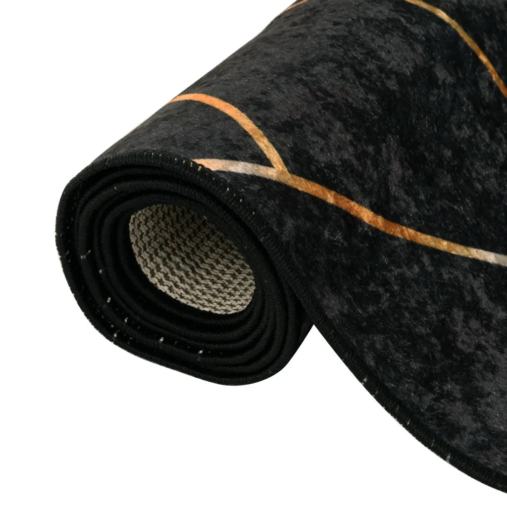 vidaXL Tappeto Lavabile Nero e Oro 80x150 cm Antiscivolo